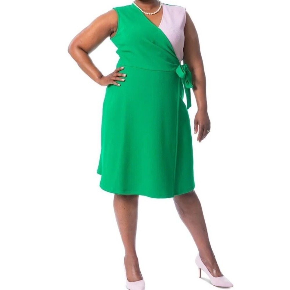 Kasper Dress Wrap Sleeveless Color Block Career Size XXL Green Pink NEW